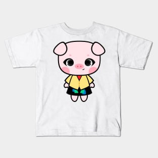 Cute Little Piggy in Ao canh and Black Skirt Kids T-Shirt